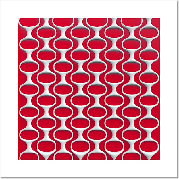 Retro Modern Pattern on Red Wall Art by AKdesign